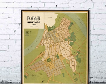 Belgrade map - Vintage map of Belgrad (Serbia) - fine reproduction on paper or canvas