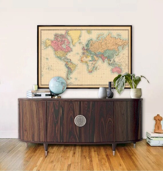 Wonderful map of The World from 1872, World map poster, vintage style wall map, great home decor