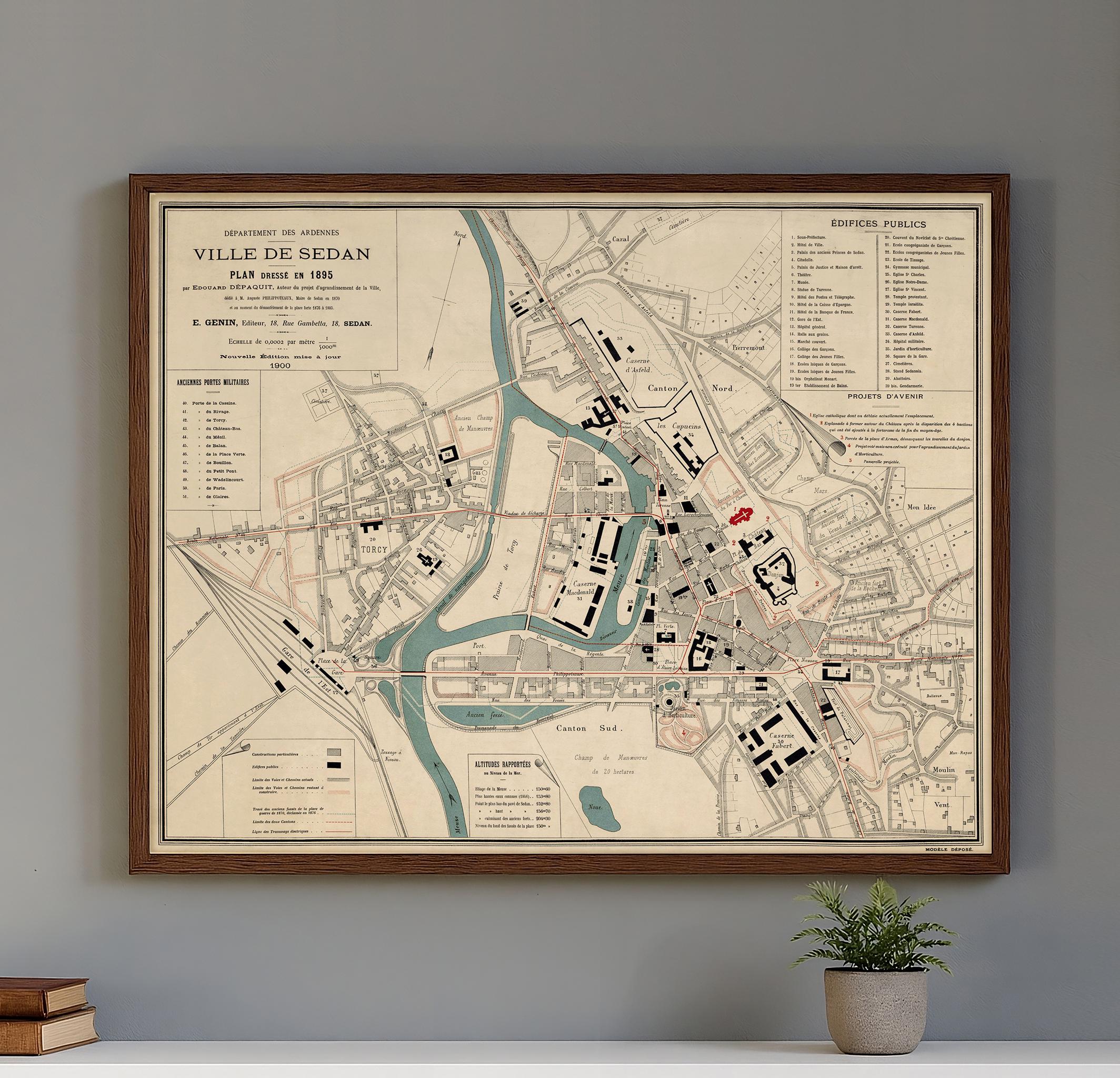 Antique Sedan Map | “ville De Sedan 1895” Urban Plan | Vintage