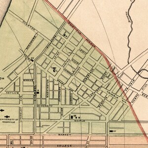 Nashville map, old city map print, Nashville and vicinity, The Music City, hometown gift idea, restored vintage map image 4