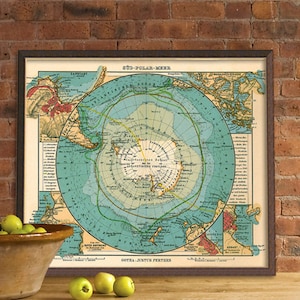 Mappa dell'Antartide - Mappa d'epoca restaurata - Mappa dell'Antartide - Riproduzione d'archivio 17 x 19,5"