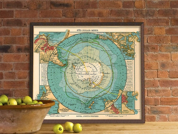 Antarctica  map - Vintage map restored - Map of Antarctica - Archival reproduction 17 x 19.5"