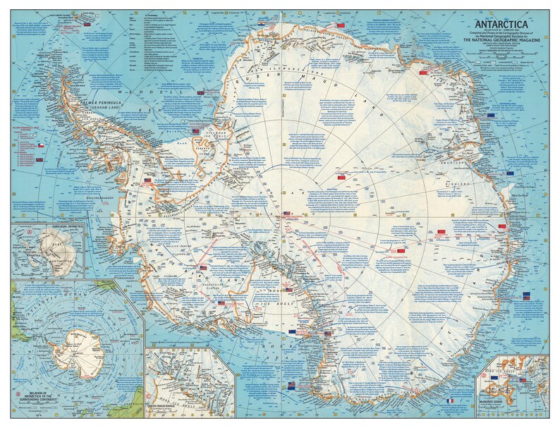 Carte vintage de l'Antarctique, carte des expéditions au pôle Sud, montrant les routes de Scott, Amundsen et Shackleton, impression de carte murale image 2