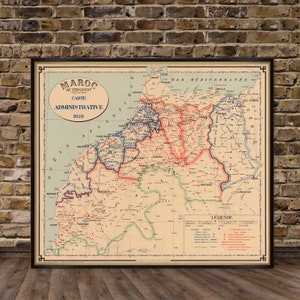 Morocco map - Old map fine print - Maroc Carte Administrative, wall map print on paper or canvas