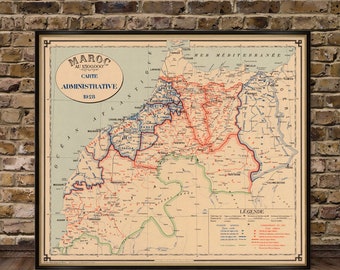 Morocco map - Old map fine print - Maroc Carte Administrative, wall map print on paper or canvas