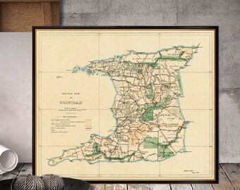 Old map of Trinidad - Historical map print on fine coated paper or canvas