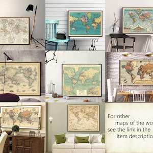 Map of the world, decorative wall map, housewarming decor, cartography art image 7