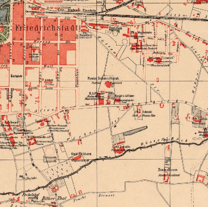 Düsseldorf Karte Old map of Dusseldorf and surroundings Fine print Alte Karte von Düsseldorf image 4