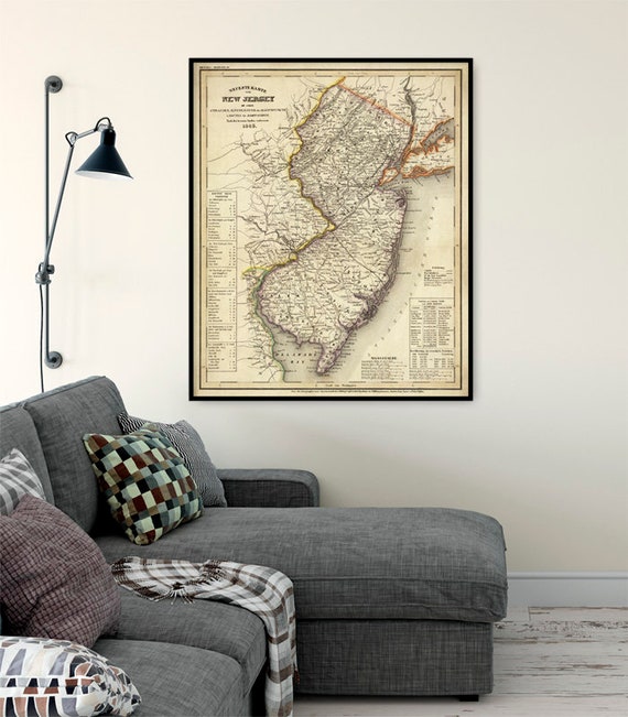 New Jersey map - Old map restored , Large wall map of New Jersey, available on paper or canvas