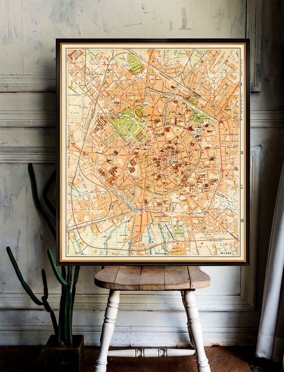 Old city map - Milano map -  Old map of Milano  - Fine archival print on paper or canvas