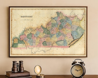 Old Map of Kentucky | Vintage County & State Geography Art | Fine Print