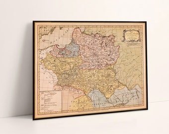 Map of Poland , old map restored, Poland map fine print for wall decoration
