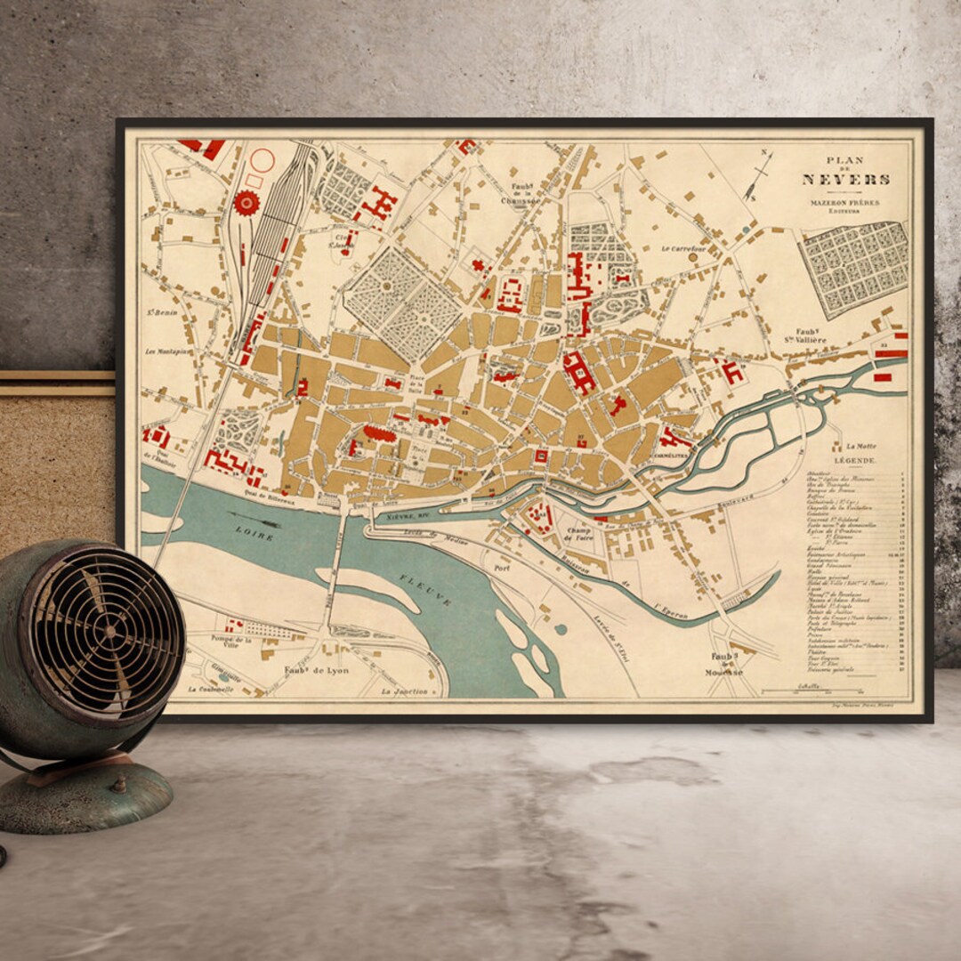 Nevers Map - Historic Map of Nevers - Fine Reproduction on Coated Paper ...