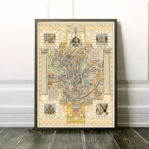 Carte illustrée de Bath - impression de carte vintage, disponible sur papier couché ou toile mate