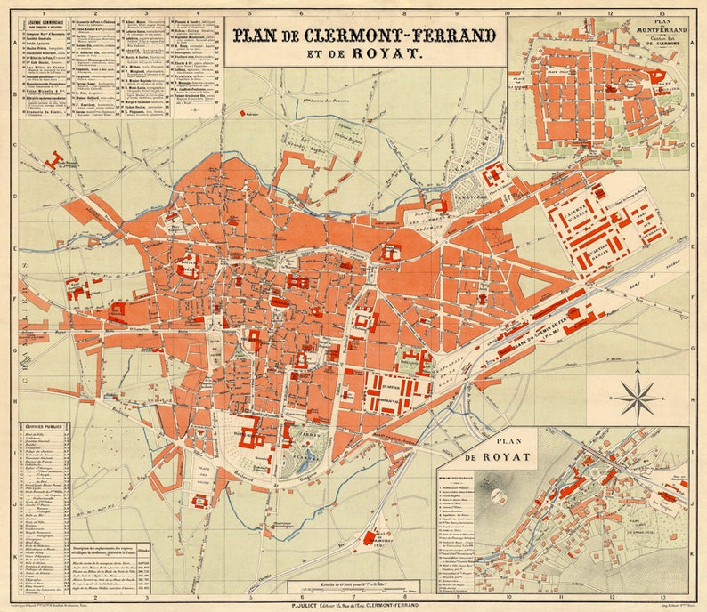 Clermont Ferrand map Vieille carte de la ville de Clermont Etsy Clermont Ferrand map Vieille carte de la ville de Clermont Etsy