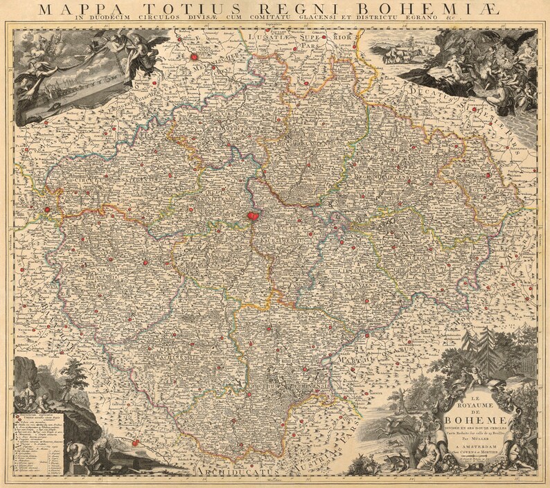 Carte ancienne de la Bohême - Grande carte du royaume de Bohême image 2