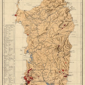 Carte de la Sardaigne, ancienne carte de la Sardaigne (Italie), belle reproduction sur papier ou toile image 2