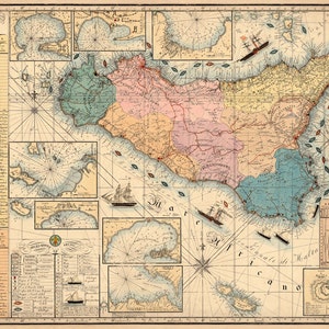 Sicily map Old map restored Vecchia mappa della Sicilia, available on paper or canvas image 2