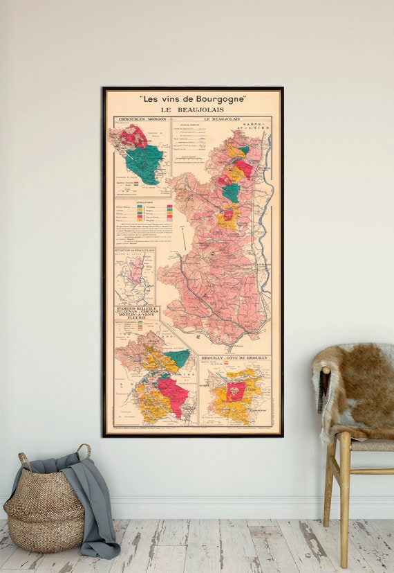 Wine map of Bourgogne region - Le Beaujolais - Vineyards map in France