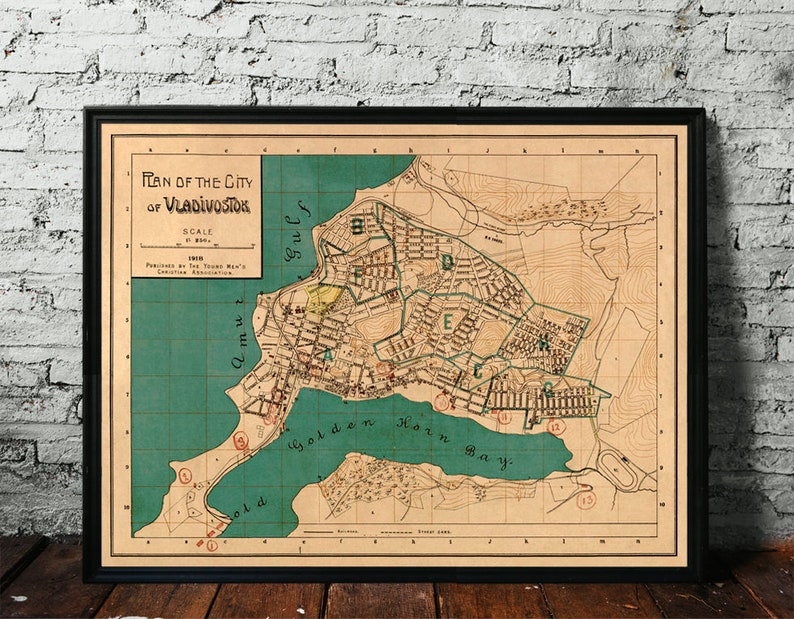 Vladivostok map Vitage map print Владивосток старая карта image 1