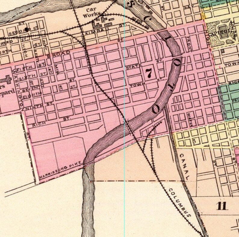 Map of Columbus Old map fine print on paper or canvas Giclée Prints