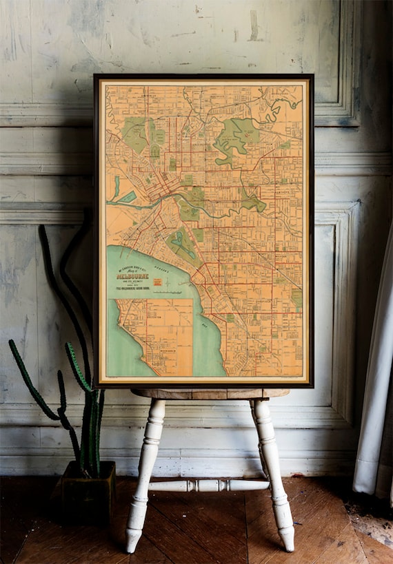 Melbourne map - Old map of Melbourne print - Fine wall map reproduction on paper or canvas