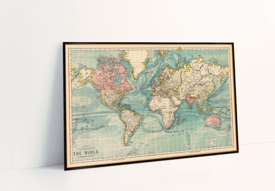 Map of the World, Decorative Wall Map, Housewarming Decor, Cartography