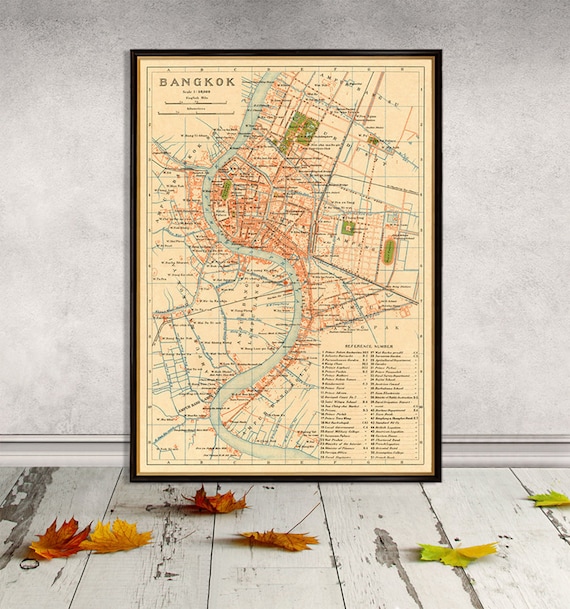 Bangkok map - Old map of Bangkok , Thailand  - Archival reproduction