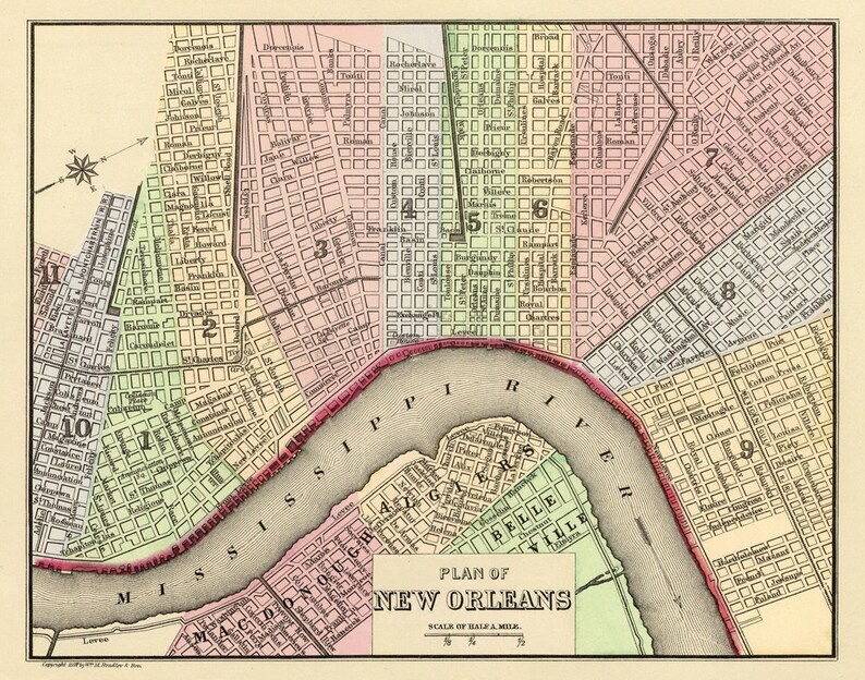 New Orleans Antique Map Map of New Orleans Fine Reproduction - Etsy