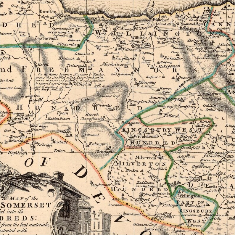 Map of Somerset County - Alte Landkarte von Somerset, Feindruck auf Papier oder Leinwand Bild 5
