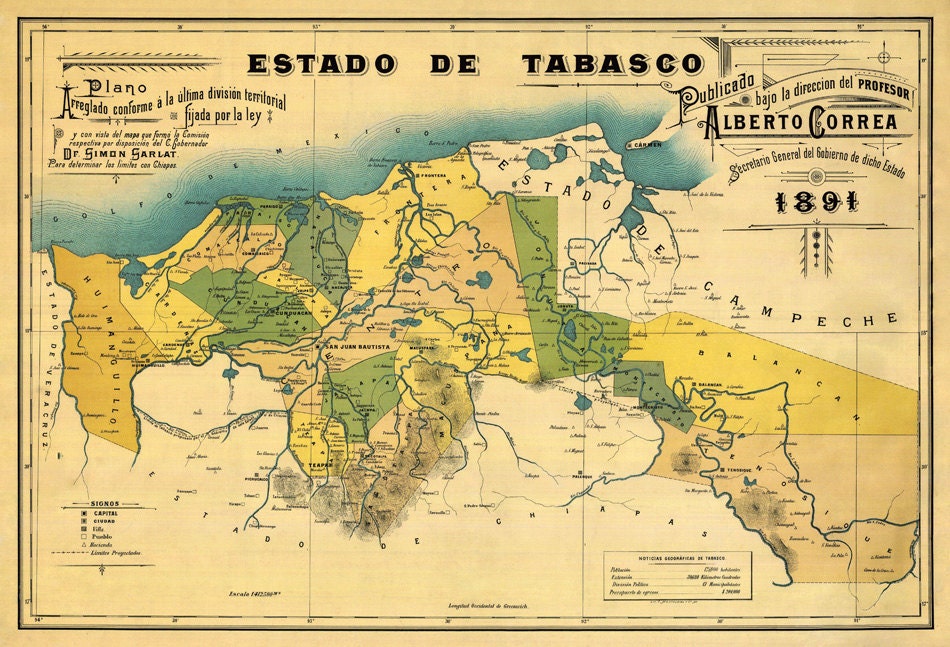 Mapa de Tabasco Mapa antiguo restaurado Letra pequeña Etsy México Mapa de Tabasco Mapa antiguo restaurado Letra pequeña Etsy México