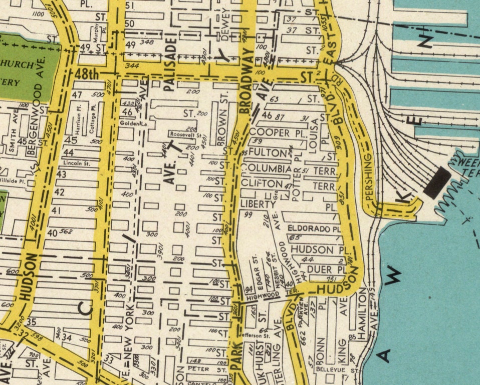 Jersey City map Old map of Jersey City Large city plan print on