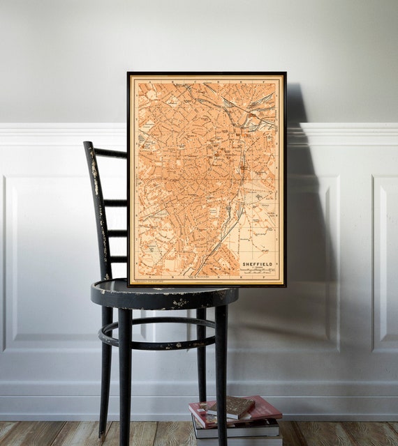 Old map of Sheffield - Decorative city map print, available on paper or canvas