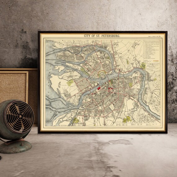 Map of St. Petersburg  - Sankt Petersburg map printed on paper or canvas