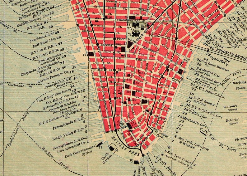 Old map of New York City from 1892, large wall map decor, colorful city map of NYC with a wonderful patina image 6