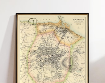 Edinburgh map - Old city map print -  Old map restored - Giclee fine print on fine coated paper or canvas