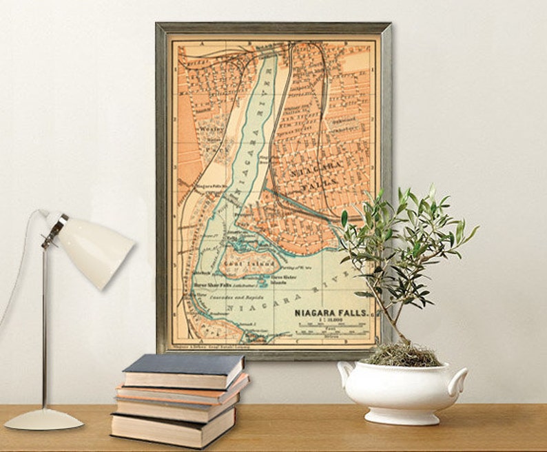 Niagara Falls map Map of Niagara Falls Old city plan print on paper or canvas