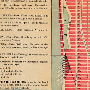 Old map of New York City from 1892, large wall map decor, colorful city map of NYC with a wonderful patina image 8