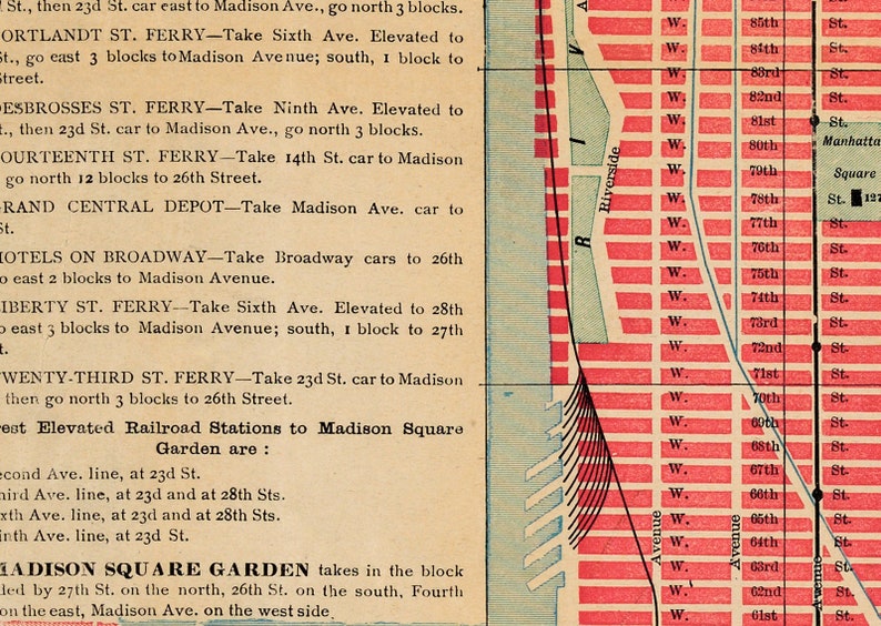 Old map of New York City from 1892, large wall map decor, colorful city map of NYC with a wonderful patina image 8