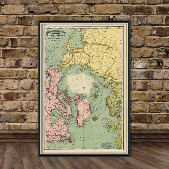 Map of North Pole regions -  Arctica map fine print on paper or canvas