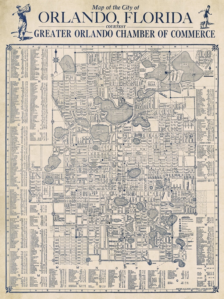 Orlando Map Vintage Map of Greater Orlando Old City Plan in - Etsy