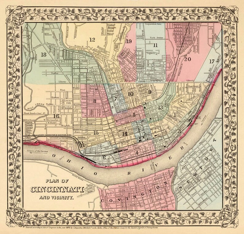 Cincinnati Map the Queen City Old Map Historical City Plan - Etsy