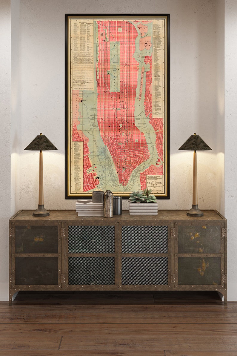 Old map of New York City from 1892, large wall map decor, colorful city map of NYC with a wonderful patina image 1