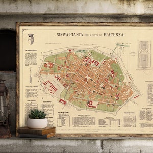 Piacenza Landkarte - Alte Landkarte von Piacenza (Italien) drucken - Vecchia mappa di Piacenza - Feiner Druck auf Papier oder Leinwand