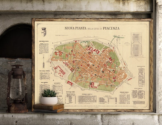 Piacenza map - Old map of Piacenza (Italy) print - Vecchia mappa di Piacenza - Fine print on paper or canvas