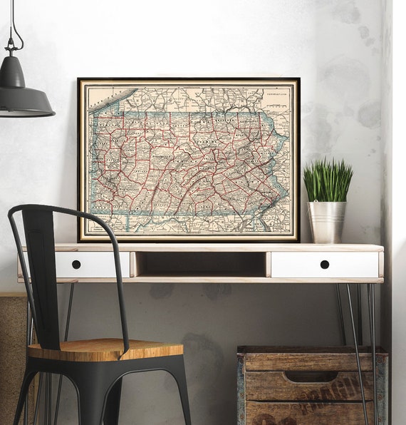 Old map of Pennsylvania - Large map print on canvas or paper