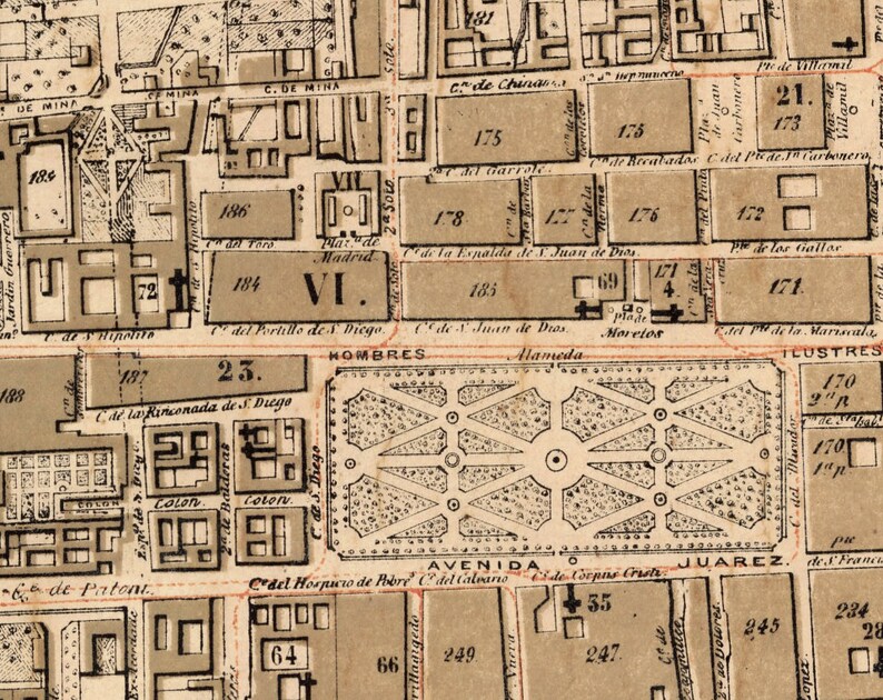 Old Map of Mexico City Large Wall Map Print on Paper or - Etsy