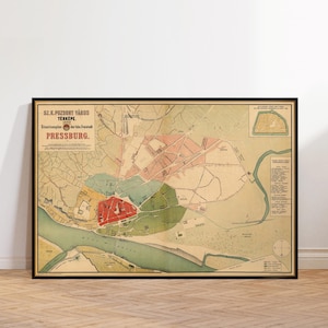Old map of Bratislava - Historical map of Pressburg - Archival print