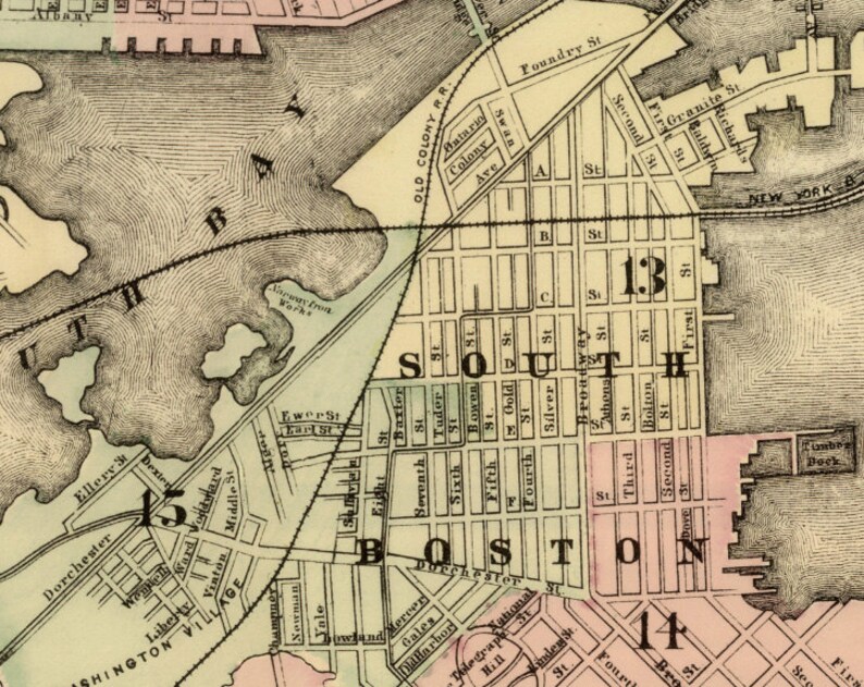 Boston Map Old Map of Boston City Maps Prints Vintage Etsy