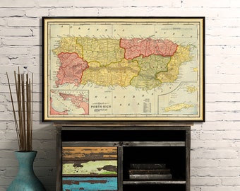 Puerto Rico map - Old map of Porto Rico print - Fine reproduction of a vintage map, available on paper or canvas